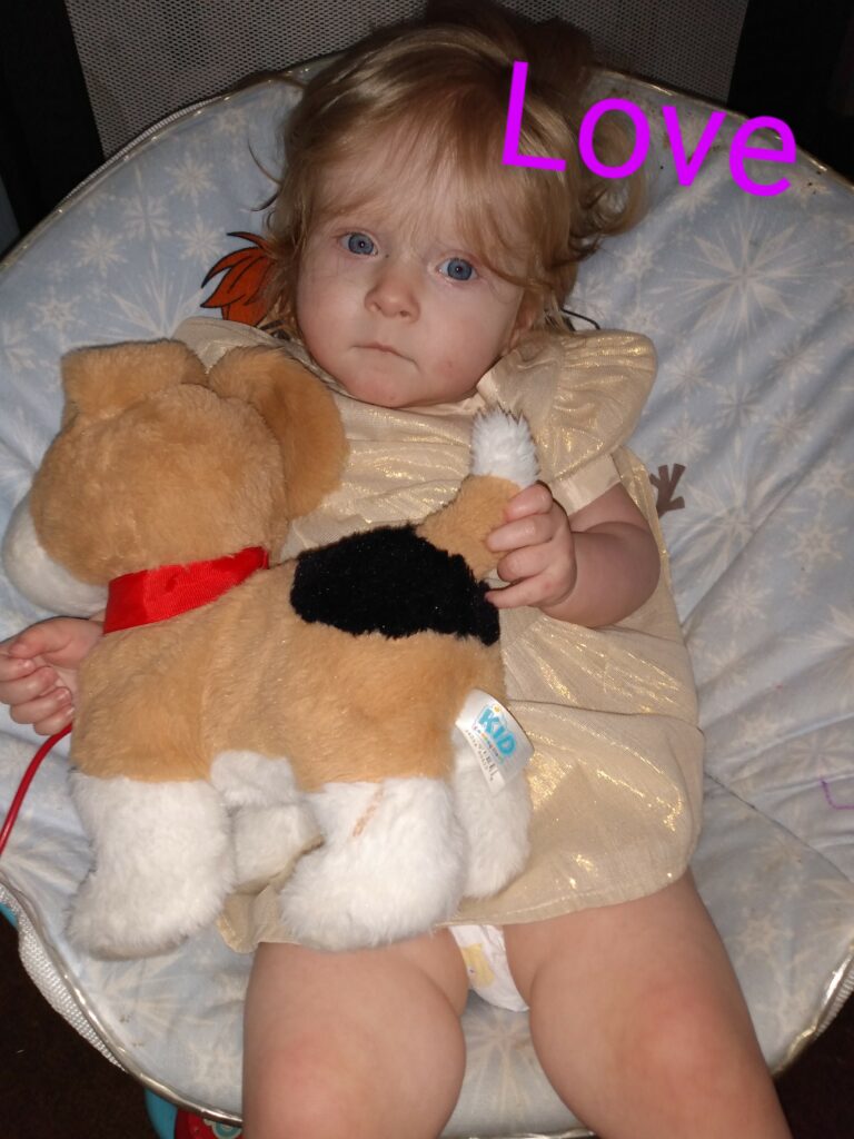 A baby holding a soft stuffed animal